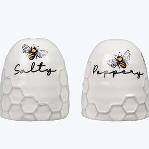Honey Bee Ceramic Salt and Pepper Shaker set | 3D Honeycomb & Flowers Design